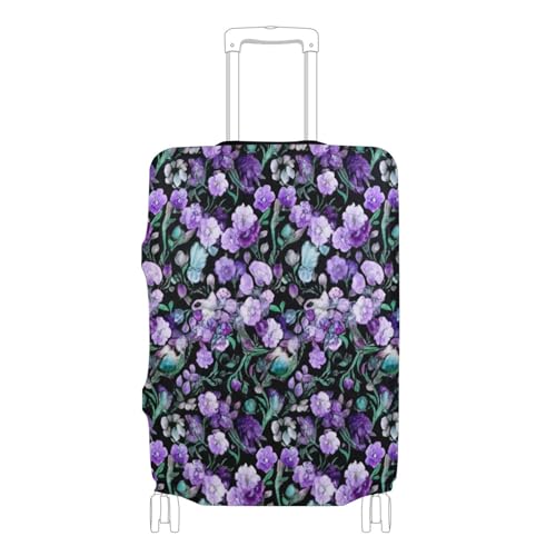Luggage Protector Suitcase Cover Cute Purple Flowers Watercolor Leaves Personalized Animal Print Travel Suitcase Accessories, L, Fits 26-28 Inch Case