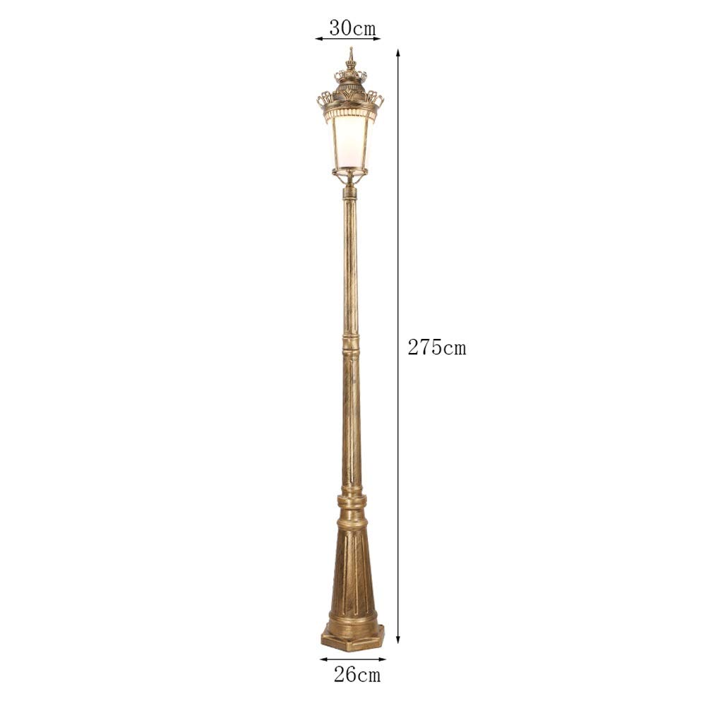 Lampada da esterno, lanterna da giardino E27 Path Way High Pole vetro pilastro luce vintage testa singola IP55 impermeabile esterno metallo alluminio Street Post Light, ottone altezza 275 cm