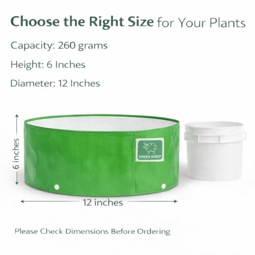 Image of GREENSHEEP HDPE Grow Bag Heavy Duty 260 GSM Round Plants Flower Growing Bags Floor Standing Mount Type for Home Garden Balcony Terrace Kitchen Nursery (Green, 12x6 inch, Pack of 5)
