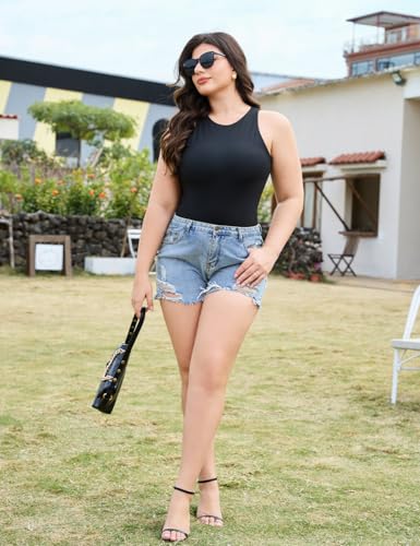 Women's Sleeveless Crew Neck Bodysuit Top Sexy Slim Summer Stretch Tank Top4