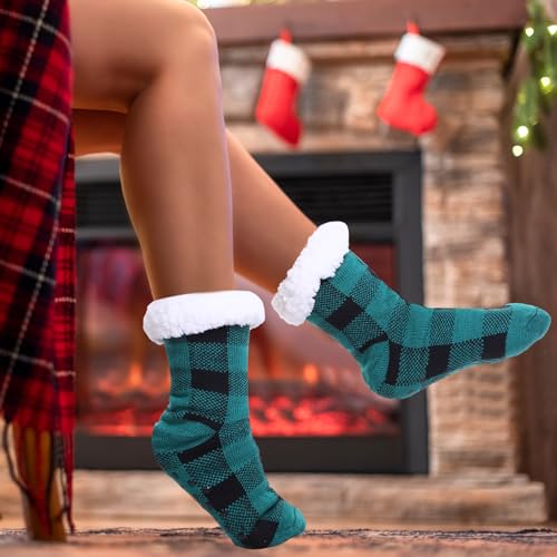 Image of Suhine 2 Pairs Christmas Slipper Socks for Women Fuzzy Cupcake Socks with Gift Boxes Plaid Socks for DIY Winter Xmas Gift