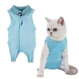 Katzenbody Nach Op Kastration Katze,Body Katze Nach Op für Katzen Operation Recovery,Katzenbekleidung Anti Lecken Onesie,Kitten Erholung Anzug für Spay Bauchwunden,E-Halsband Alternative (S-Blau)