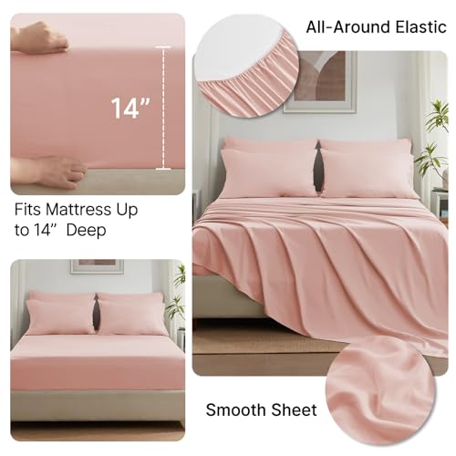 Anluoer Full Size Bed in a Bag 7 Pieces, Pink Bed Comforter Set with Sheets, All Season Bedding Sets with 1 Comforter, 2 Pillow Shams, 2 Pillowcases, 1 Flat Sheet, 1 Fitted Sheet