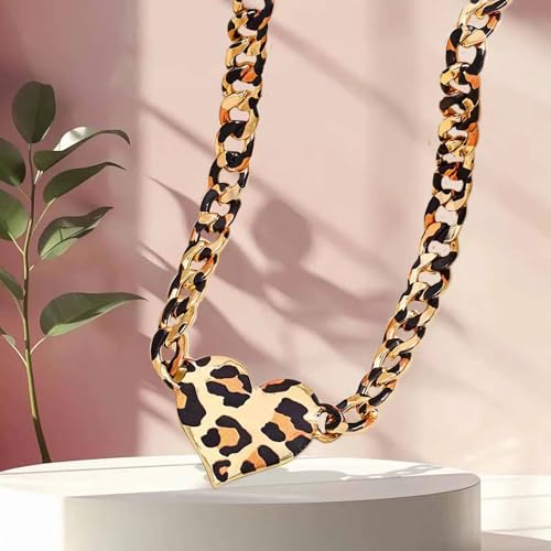 Dishowme Leopard Print Herz Choke Halskette Vintage Punk Liebe Herz Kragen Halskette für Frauen (Leopard A)