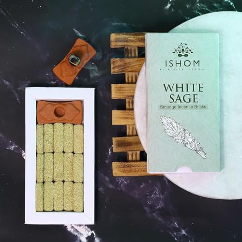 Image of Smudge Incense Pack of 3 (45 Bricks & 3 Holders) with Peru Palo Santo Wood, California White Sage, Sandalwood Powder, Long-Lasting Calming Aroma for Yoga, Meditation,Rituals & Home Purification