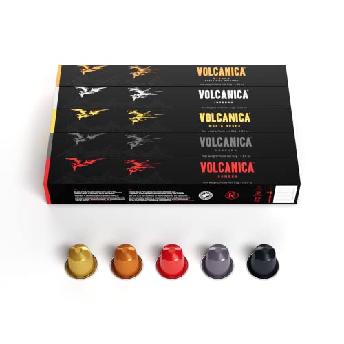 Volcanica Coffee Espresso Capsules, 50 Count Variety Pack, Dark Roast, Single Cup Aluminum Coffee Pods Compatible with Nespresso Original