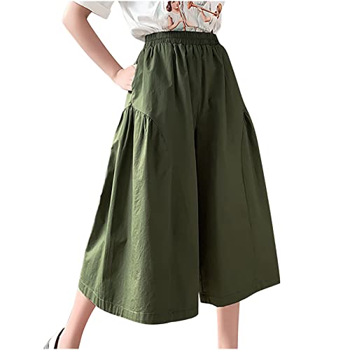 Women's Skirt Elastic Waist Solid Color Linen Loose Plus Size Lantern Skirt Straight Pocket Pleated Comfy Skirts