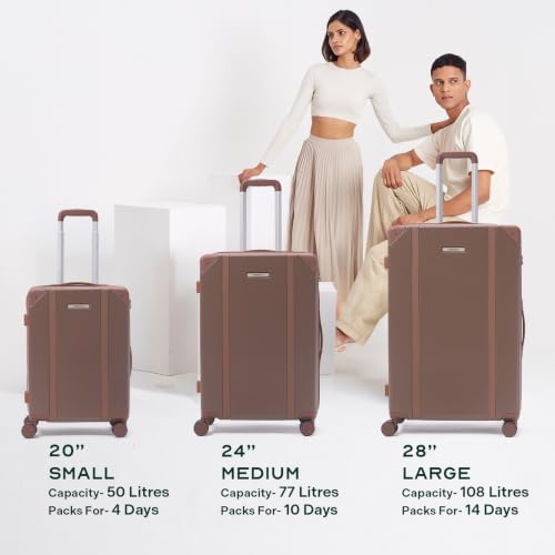 Image of Assembly Vintage Trolley Bag Set of 2 20, 24 Inch (55 & 65 cm) Hard Shell Polycarbonate Luggage Set Retro Classic Design with TSA Lock 8 Spinner Wheels Brown