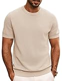 PJ PAUL JONES Men T Shirt Casual Crewneck Knit Pullover Tee Regular Fitted Tee Shirts Apricot