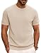 PJ PAUL JONES Mens Short Sleeve Shirts Summer Crewneck T-Shirt Casual Texture Pullover Tees Apricot