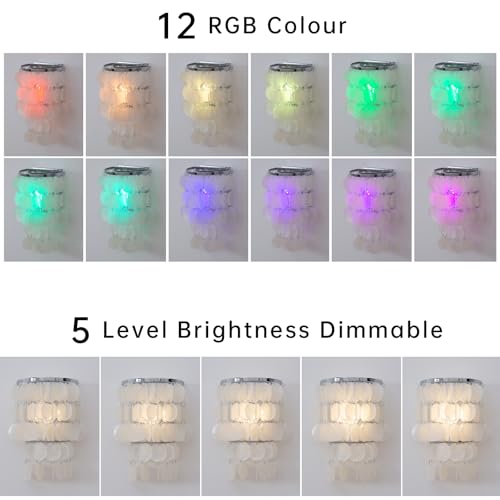 Image of Battery Powered Sconces Wall Lighting Fixture with Nature White Shell Shades, Wireless Tiered Seashell Wall Mounted Lamp for Bedside Nightstand Light Bedroom Hallway
