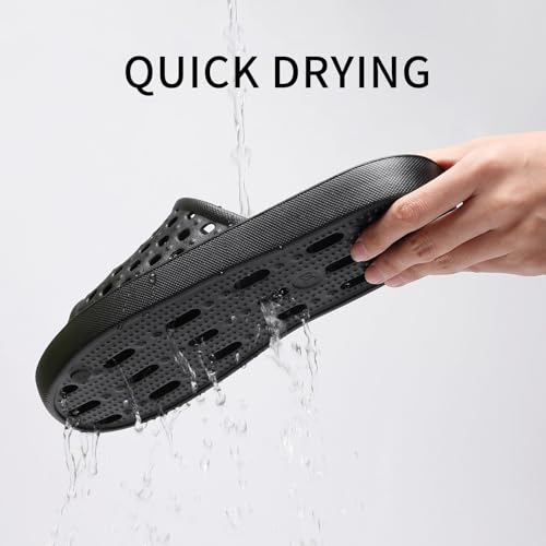 Litfun Shower Shoes for Women Non-Slip Quick Dry Shower Slippers Lightweight Pool Sandals with Drain Holes for College Dorm, Beach, Bathroom & Gym, Black 404