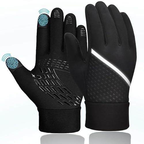OBOVO Kids Gloves, Winter Gloves, Waterproof Black Gloves are Non-slip, Touch Screen and Velvet to Keep Warm, Toddler Gloves Suitable for Children 4-12 Years Wear Outdoor Running, Cycling, Playing(M)