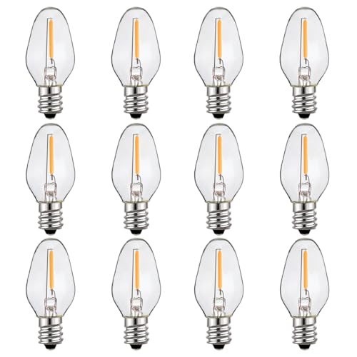 ZwwYvv C7 LED Night Light Bulbs E12 Candelabra Base 0.6 Watt LED Light Bulbs for Window Candles/Chandeliers/Night Lights 12 Packs Waterproof Warm White Glow (Equivalent to 7 Watt Incandescent Bulb)