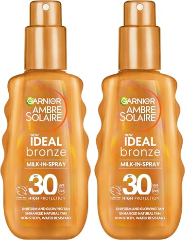 Image of Garnier Ambre Solaire Ideal Bronze Milk-In Spray, with Vitamin E, High UV Protection SPF30 (150ml) (Pack of 2)