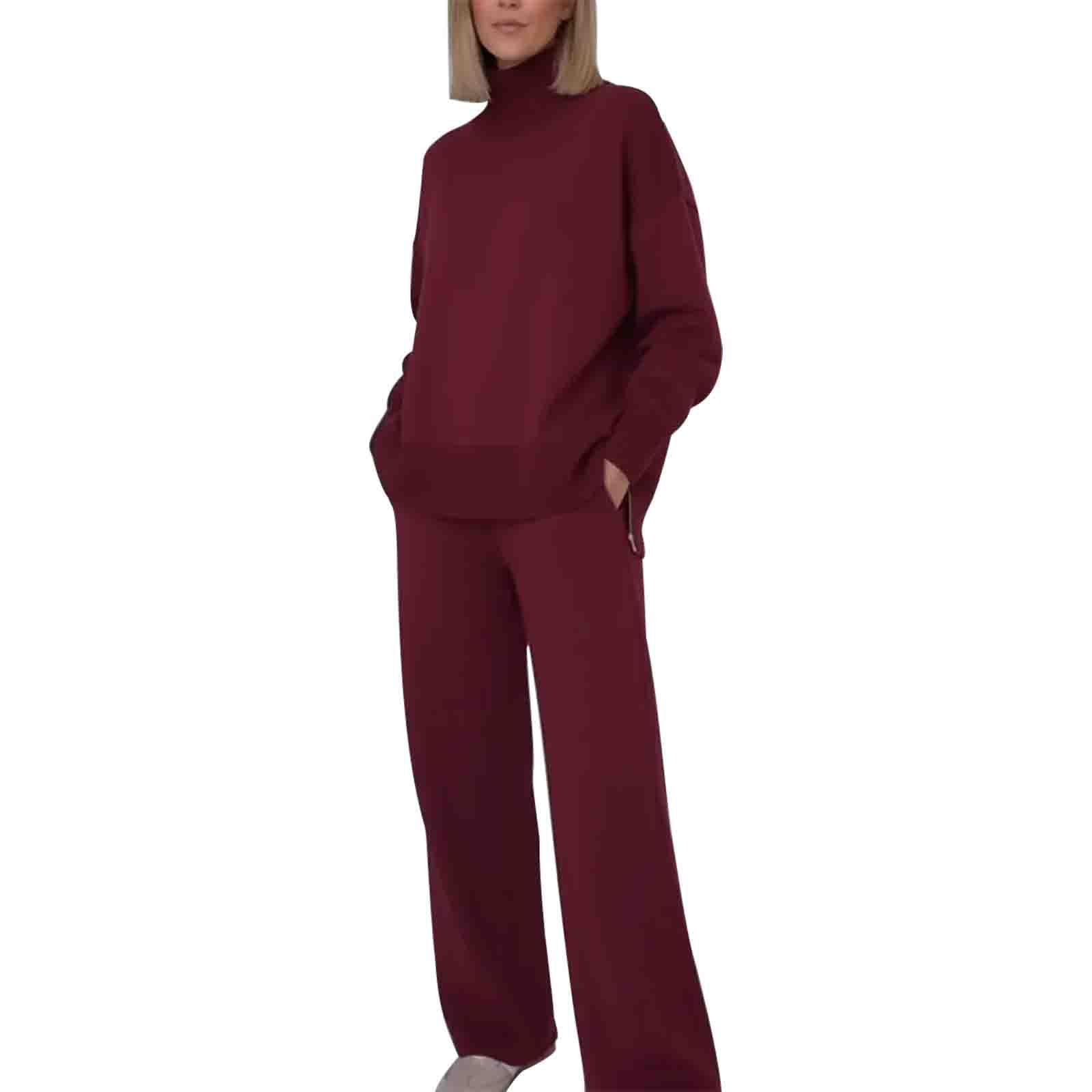 Women's Top and Jogger Sweatpants Set Two-Piece Tracksuit with Mock Neck Long Sleeve Top and Wide Leg Trousers Suit Casual Loungewear Set