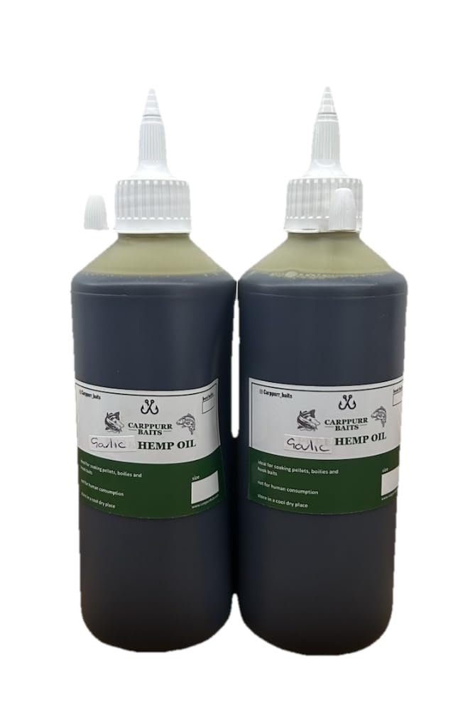 Carppurr baits garlic Flavoured Hemp Oil – 500ml-1L-2L-3L-5L – Carp & Coarse Fishing Liquid Attractant, PVA Friendly Bait Soak & Pellet Booster (2x 500ml)