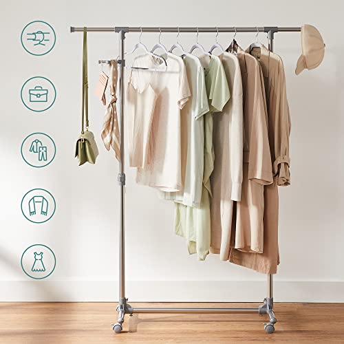 SONGMICS Appendiabiti con Attaccapanni con Gancini Porta Abiti in Acciaio a Rotelle con Ruote Altezza Larghezza Regolabile Stand Stender Grigio LLR01G - 7
