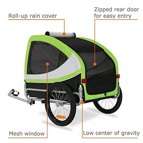 DOGGYHUT® TOBI Large Hundefahrradanhänger bis 35 kg Hundeanhänger Fahrradanhänger für Hunde mittelgroße und große Hunde 80502 (GRÜN)