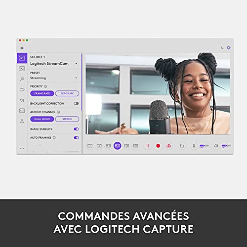 Logitech StreamCam : webcam pour streaming YouTube et Twitch, full HD 1080p 60Fps, connexion USB-C, détection des visages par IA, mise au point automatique, vidéo verticale - Blanc