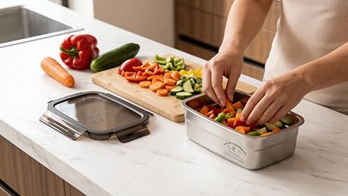 Image of Stainless Steel Fridge Storage Box Set - Food Grade, Leakproof Kitchen Organizer, Freshness Locking, Microwavable & Freezer Safe - Silver with Lid (1000 ML - 2 Pcs)