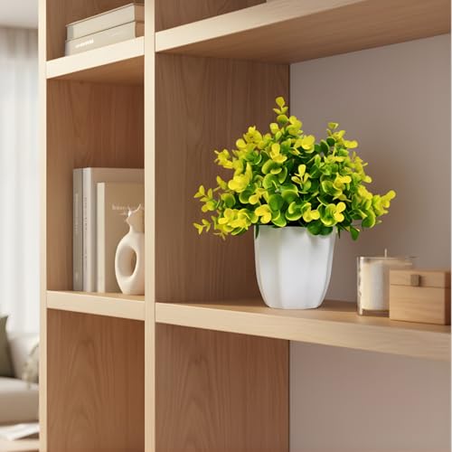 Image of fancymart Artificial Plant Eucalyptus Yellow Bunch in Pot - 22 cm Height, Perfect for Tabletop Decoration | Ideal for Home & Office Decor