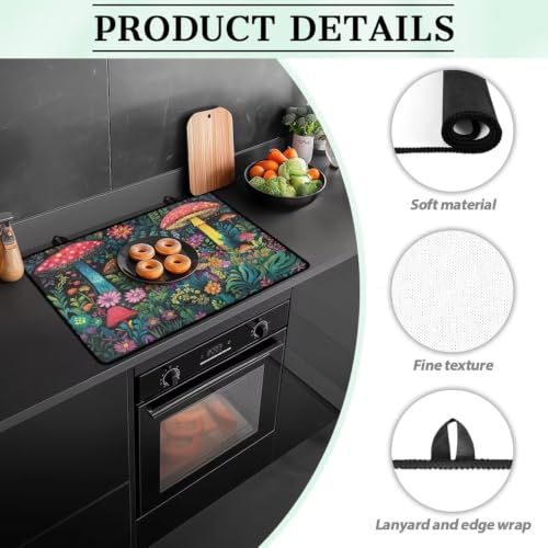 Image of Stove Top Cover for Electric Stove Induction Cooktop Mat for Glass Ceramic Top Stove Anti-Scratch Electric Stove Top Protector Cover For Kitchen Decor, 29 x 21 Inch, Mushroom Flower Grass