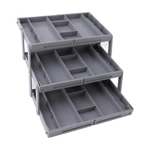 Fockety Drawer Organizer, Multi Level Collapsible Drawer Organizer with Adjustable Compartments, Expandable Desk Organizer Trays for Jewelry, Makeup, Silverware Storage Organizer (3