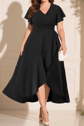 Pinup Fashion Women Plus Size Dresses Wedding Guest - Formal Cocktail Wrap High Low Long Dress4