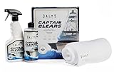 Salty Captain Clears Clean & Polish Kit – Isinglass Cleaner & Boat Polish – 16.9oz Cleaner, 16.9oz Polish & 5 Microfiber Towels – Restores Clarity & Shine to Strataglass, Polyvinyl & Marine Clears