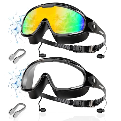 Image of Aegend New Adult Wide View Swim Goggles, Anti-Fog /UV No Leak Swimming Goggles with Ear Plugs for Men & Women