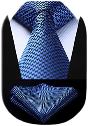 HISDERN Ties for Men Wedding Tie & Pocket Square Houndstooth Formal Business Plain Necktie Handkerchief Set