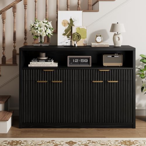 Image of Garvee 51" Buffet Sideboard Cabinet, Modern Hutch Storage Cabinets Black