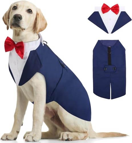 Kuoser Abito Smoking per Cani, Set Vestito Bandana Collare Cani per Matrimoni Cani Smoking Elegante con Papillon, Formale Vestito Cani Partito, Rimovibile Cravatta Cane e Vestito