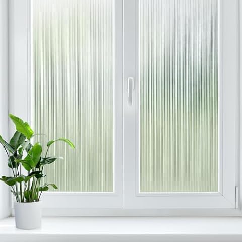 LUTE Reeded Glass Window Film, Privacy Frosted Glass Window Film, 3D Decorative Removable Sun Blocking Anti UV Window Cover, No Glue Static Cling Glass Vinyl for Bathroom Home Office, 35.4" x 118.1" Cover