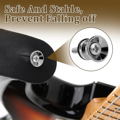 COYUN 4 Stück Gitarrengurt Knöpfe+6Stück Gitarren Gurt Schlösser,Strap Blocks Gurtblöcke,Metallende Gitarrengurt Endknopf mit Befestigungsschrauben Gitarrengurtknopf Metall Endpin für Gitarre