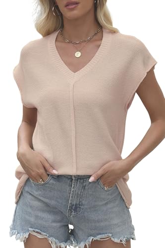 Image of NASKY Lightweight Summer Sweaters for Women Breathable Crochet Tank Tops Sleeveless V-Neck Cap Sleeve Casual Knit Blouse
