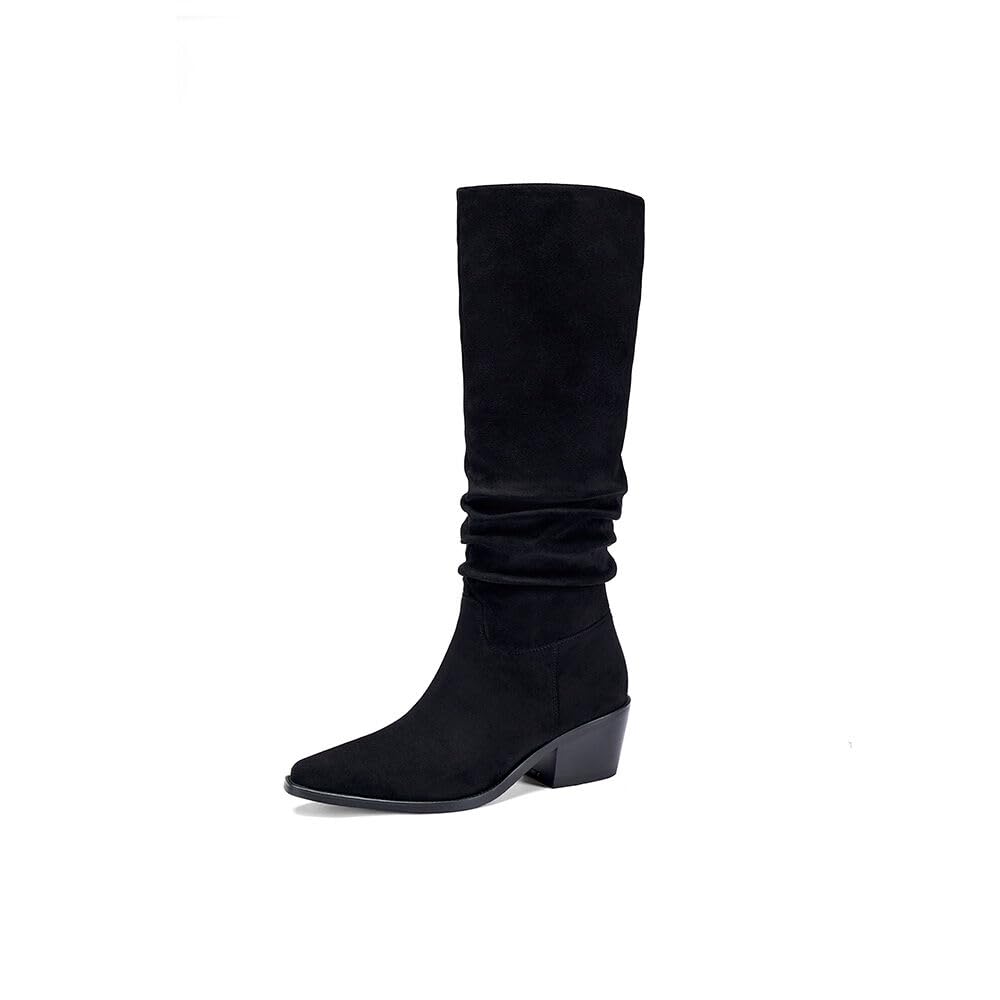 Knee High Boots Women Classic Chunky Heel Pointed Toe Tall Boots For Women low Heel Side Zipper folds
