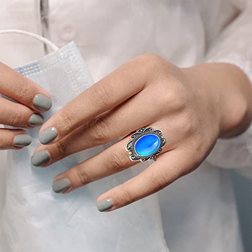 Oval Temperature-Control Color Changing Boho Crystal Ring for Women S925 Sterling Silver Mystery Color Changeable Ring,Wedding Engagement Proposal Statement Gemstone Solitaire Ring Jewelry3