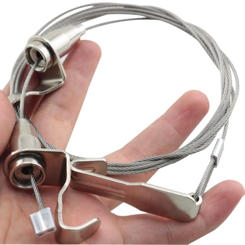 Image of 4PCS Adjustable Stainless Steel Wire Rope Hanging Hooks Single 2 Hooks 2m /6.56ft Art Museum Gallery Metal Hooks Hanging Picture Track Rope Picture Track Hanging Hooks