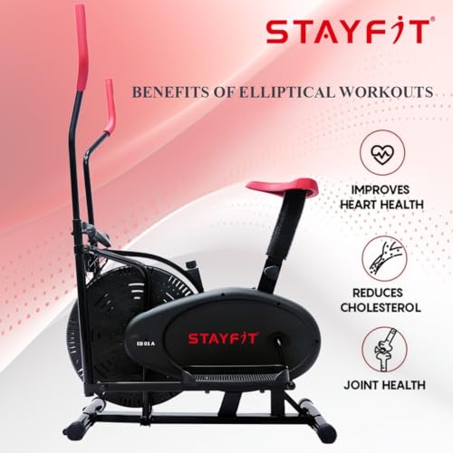 Image of FITGUARD Elliptical Exercise Bike Muti For Cycling & Cross Trainer With Seat Adjustment Dual-Action Stationary Exercise Bike (Red, Grey)