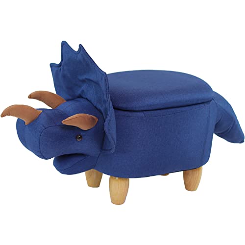 Image of Critter Sitters 15-In. Seat Height Denim Blue Triceratops Dinosaur Animal-Shaped Storage Ottoman for Nursery, Bedroom, and Playroom, Multifunctional, Durable, and Fun Footstool for Kids and Toddlers