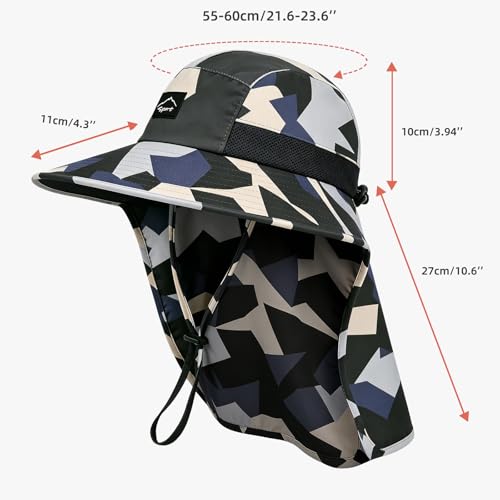 Image of Rosoz Outdoor Sun Hat for Men Women, UPF50+ Protection Safari Cap Wide Brim Mesh Fishing Hat with Neck Flap Beach Garden