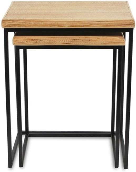 Pemberly Row Modern Set of 2 Nesting Side Tables, Rectangular Wood Tops with Black Metal Frames, Large and Small Sizes, Fully Assembled Accent or Entryway Furniture for Living Room or Office