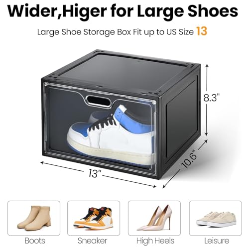 Image of 8 Pack Drop Side Shoe Boxes, Large Stackable Shoe Storage, Thick Plastic | Sneaker Storage with Magnetic Door, Shoe Organizer for Closet, Sturdy Shoe Containers, Sneaker display Case Fit up to Size 13