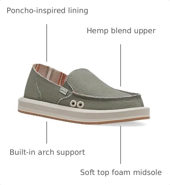 Image of Sanuk Womens Donna Soft Top Hemp Loafers | Womens Shoes | Slip On Shoes for Women | Women's Slip-on Loafers | Memory Foam Footbed