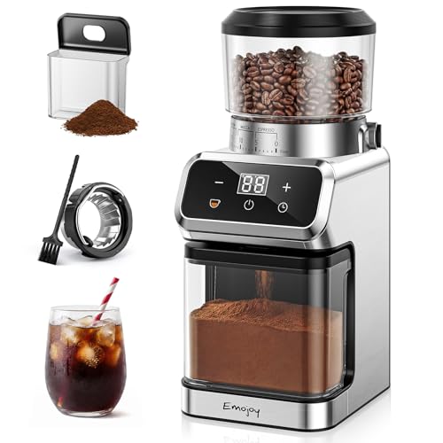 Burr Coffee Grinder Electric, 30 Grinding Settings Emojoy Coffee Bean Grinder, Burr Coffee Grinder for Home Use, Touchscreen and LED Control Panel, Stainless Steel, Conical Burr Grinder
