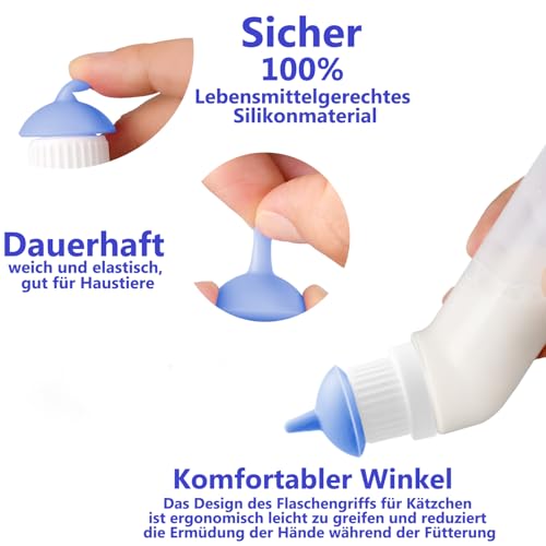 Gufastoe 5Pcs Haustier Fütterung Mini Silikon Nippel mit Flasche für Welpen Hund Katze oder andere Haustiere (Blaue Farbe)