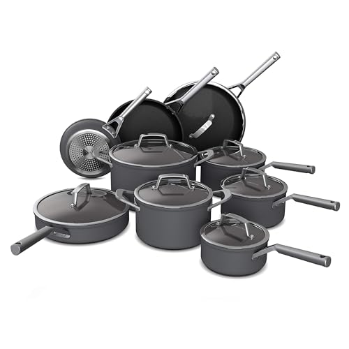 Ninja C39900 Foodi NeverStick Premium 16-Piece Cookware Set, Hard-Anodized, Nonstick, Durable & Oven Safe to 500°F, Black