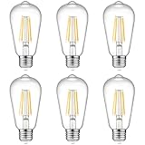 Ascher Vintage LED Edison Bulbs 6W, Equivalent 60W Incandescent, Non-Dimmable, Warm White 2700K, ST58 Antique LED Filament Bulbs with 80+ CRI, E26 Medium Base, Clear Glass, 6-Packs